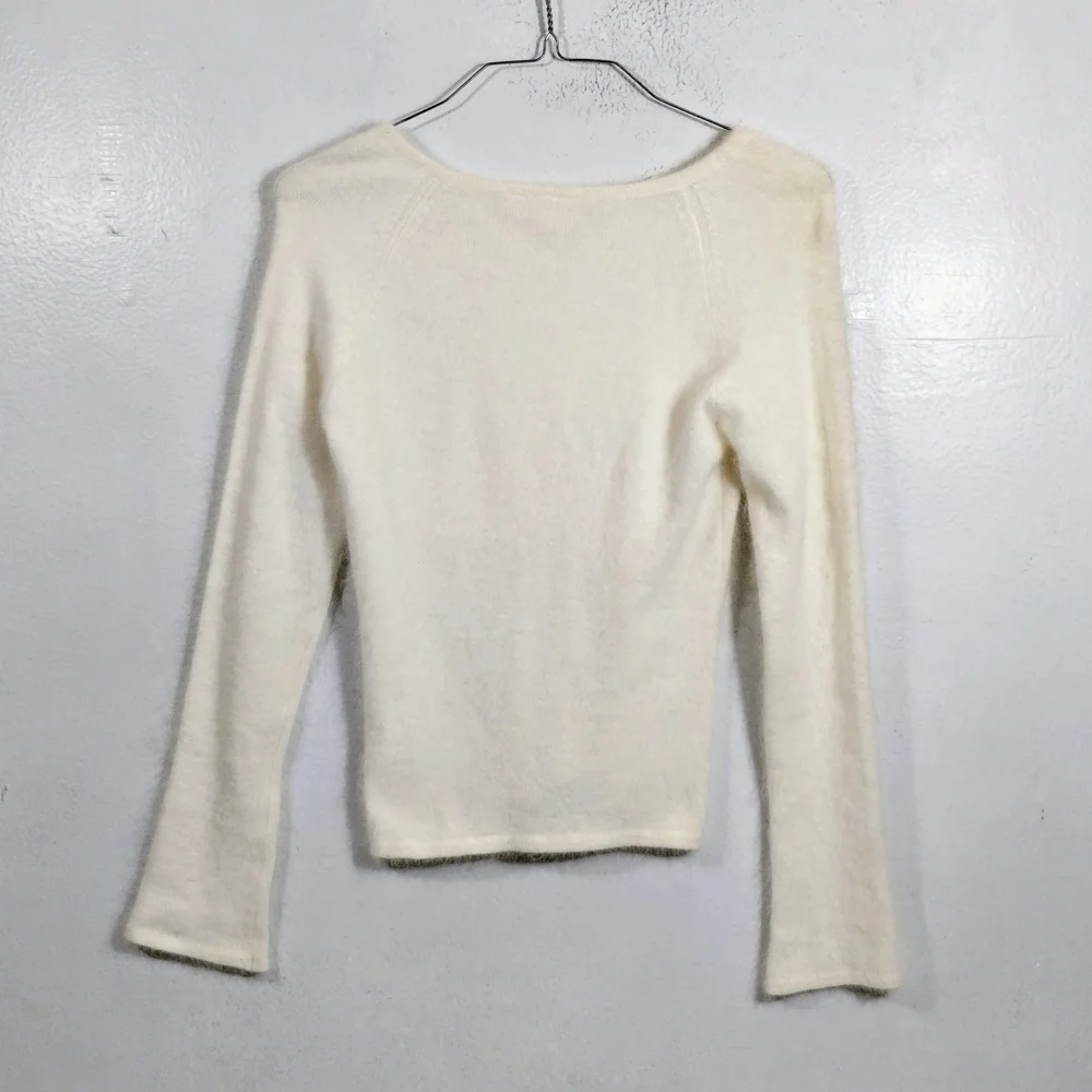 VTG Xhilaration Stretch Sweater Cream Fuzzy Rabbit Hair Y2K 90's Casual - Picture 6 of 9